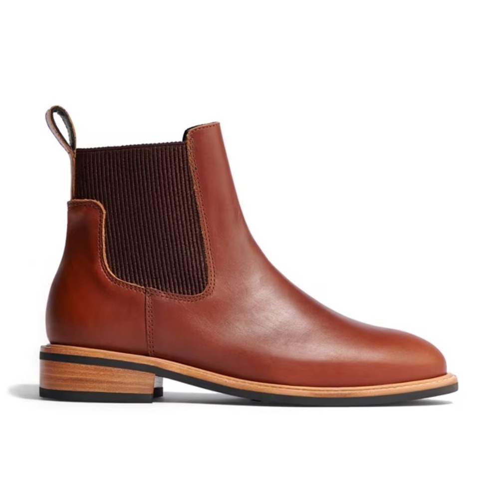NISOLO Leather Chelsea Boots Cognac Brown Block Heel Ankle Boots Mens Size 7